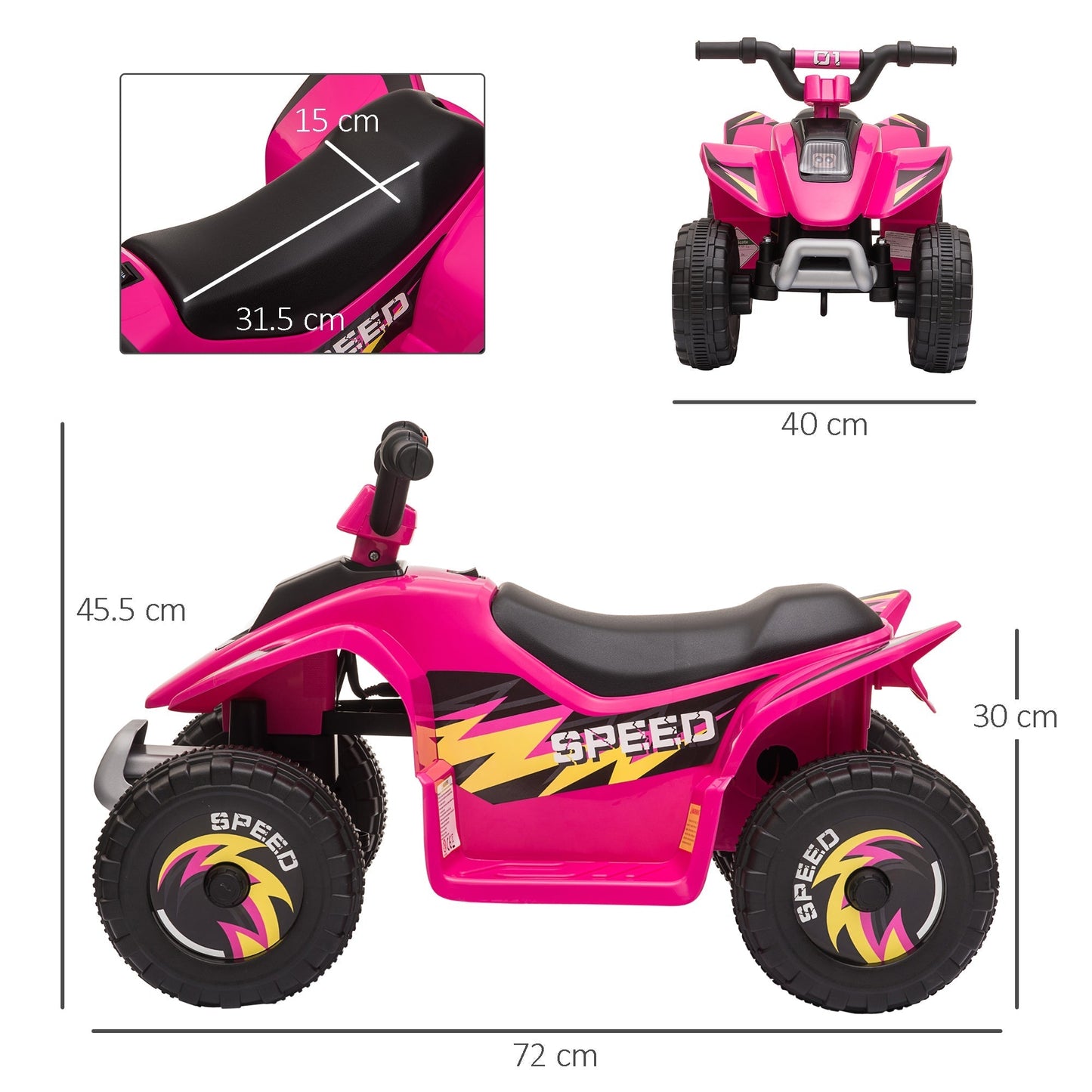 quad for electric children with 6V rechargeable battery, speed 2.8-4.6km/h, age 18-36 months, 72x40x45.5cm, pink