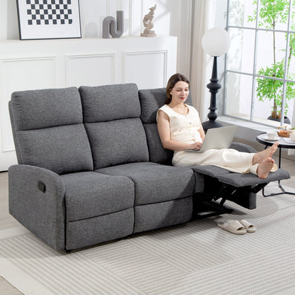 3-Seater Independently Reclining Sofa with Grey Chenille Upholstery, 179x91x98 cm