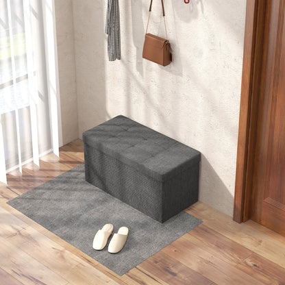 84L Folding Storage Bench, Padded Lid and Fabric Cover, 76x38x38cm, Dark Grey