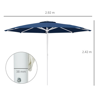 Adjustable Height Garden Umbrella in Metal and Polyester, Ø292x242 cm, Dark Blue