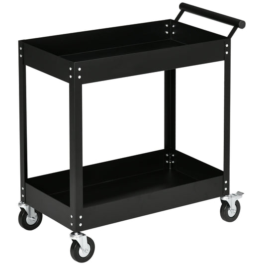 Black Garage Tool Trolley with 2 steel shelves | 84.5x38x84cm