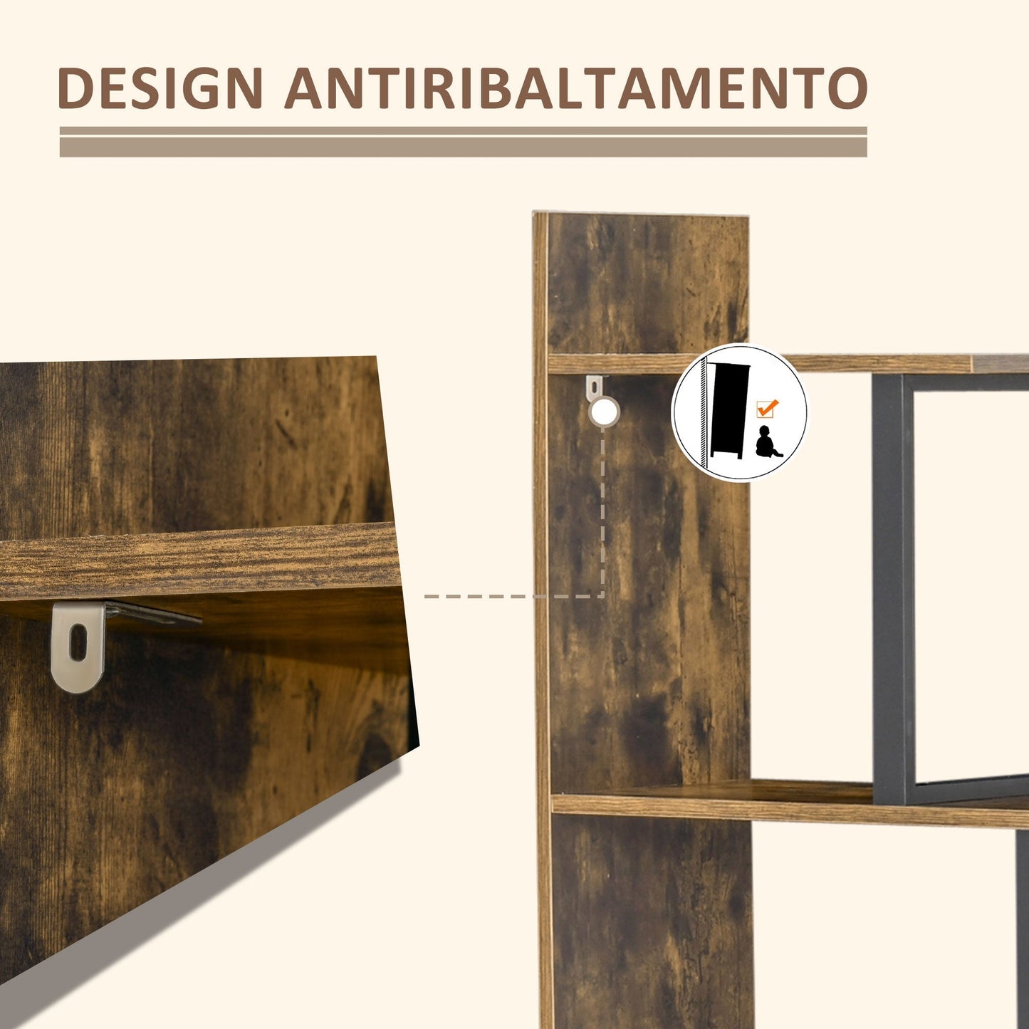 Industrial Style Anti-Tip Bookcase, Vintage Shelf with 5 Chipboard Shelves, 102x30x160cm