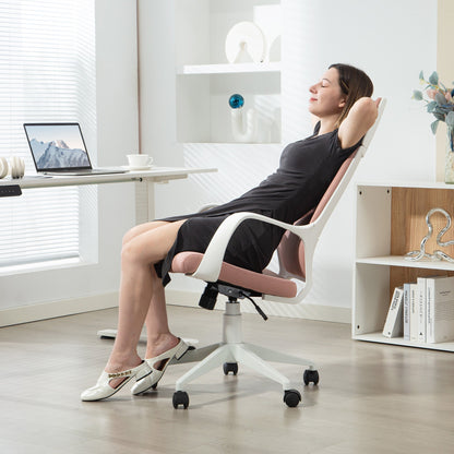 Fabric Office Chair with Rocking, Adjustable Height and Swivel Seat, 63x63x117-127 cm, Pink