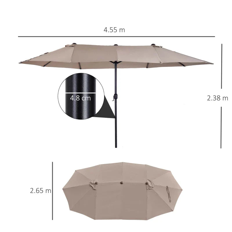 Double Garden Umbrella with Crank Opening, in Steel and Polyester, 460x270x240 cm