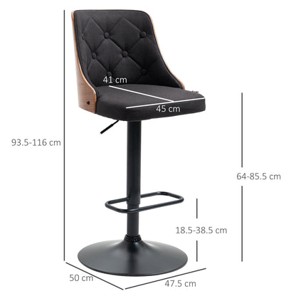 VENERA | Set of 2 Swivel Bar Stools with Adjustable Height for Kitchen and Living Room, 47.5x50x93.5-116 cm, Black and Walnut