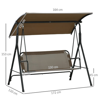 3 Seater Garden Swing with Adjustable Cover, Steel and Polyester, 172x110x153 cm, Brown and Grey