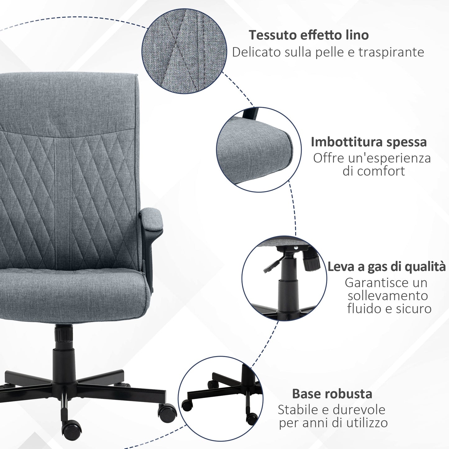 Swivel Office Chair with Rocking Function and Adjustable Height, 65x72x102-112.5cm, Grey