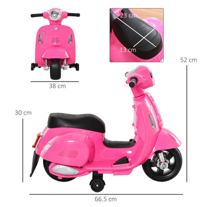 Officially Licensed 6V Kids Electric Scooter, Battery-Powered Electric Scooter for Children 18-36 Months with Headlights and Horn, 66.5x38x52cm, Pink