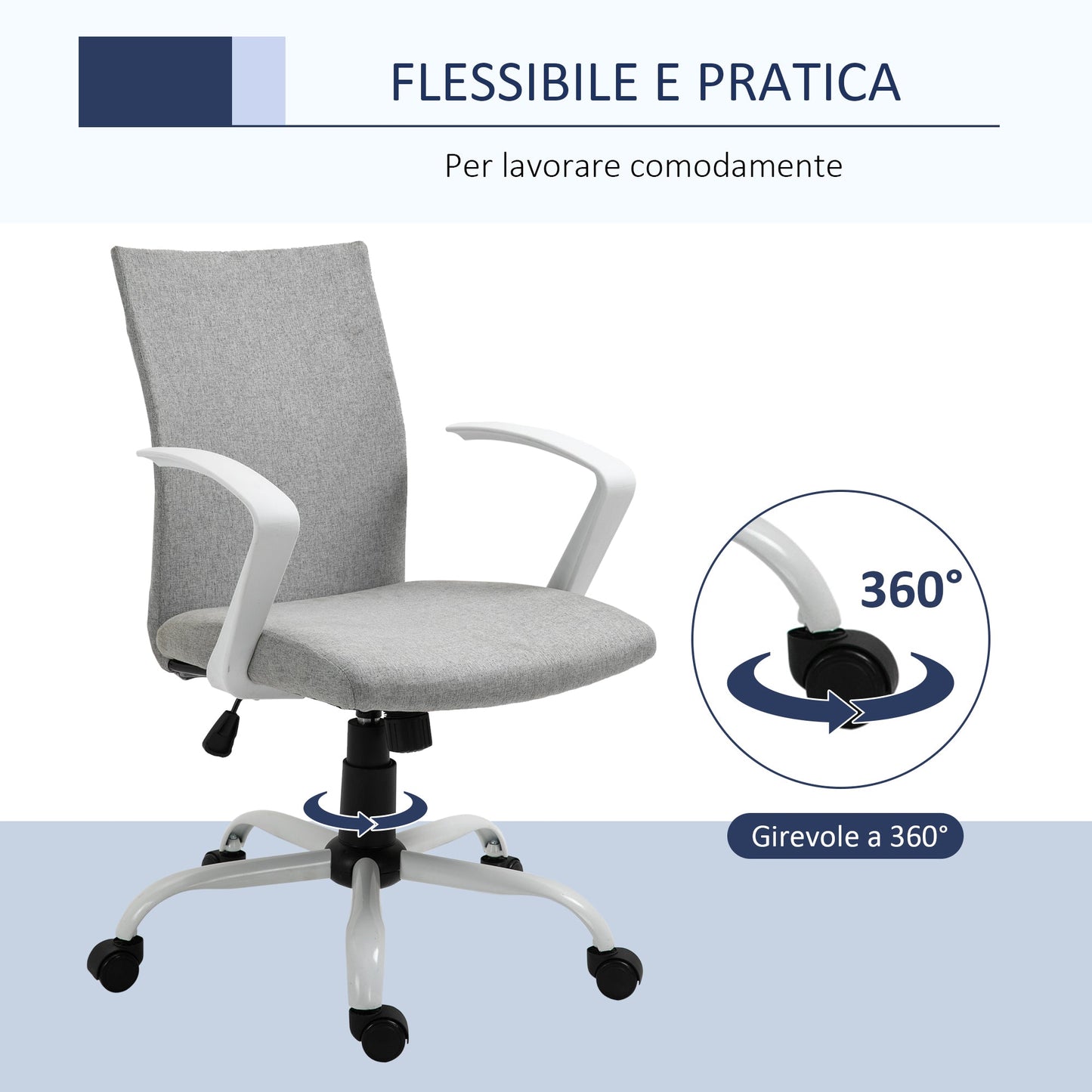 Ergonomic and swivel from office chair, adjustable height in Grey fabric, 61x61x89-99cm
