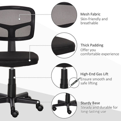 Ergonomic Mesh Office Chair Without Armrests and Height Adjustable, Black