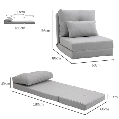 3-in-1 Sofa Bed, Convertible to a Chaise Longue and Floor Sofa with 2 Cushions, Light Grey