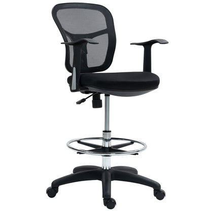 Swivel Chair with Footrest Ring and Curved Backrest, in Polyester, Foam and Plastic, 55x58x94 cm, Black