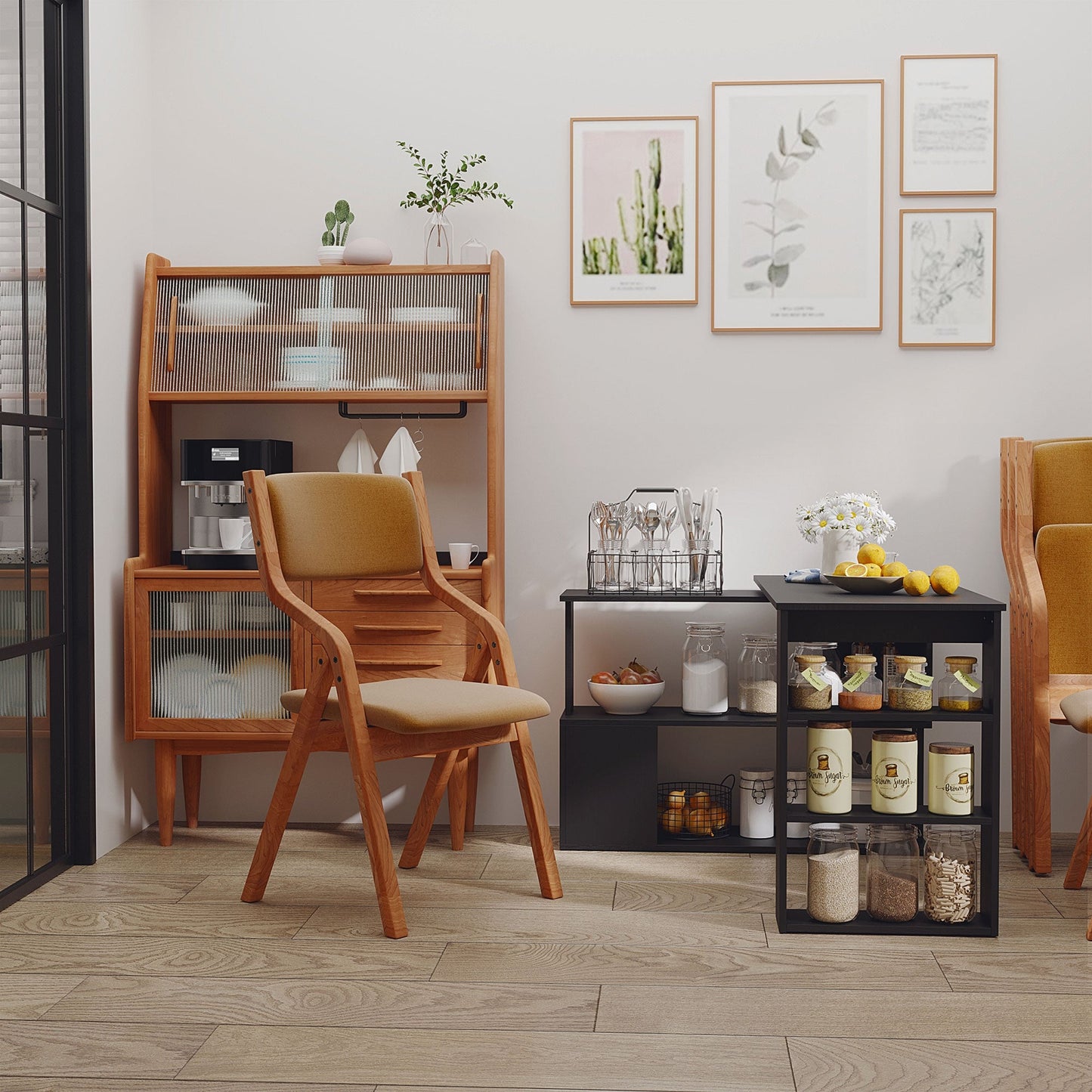 Corner Desk with 360° Swivel Top and 5 Shelves, 120x110x74.5 cm, Black