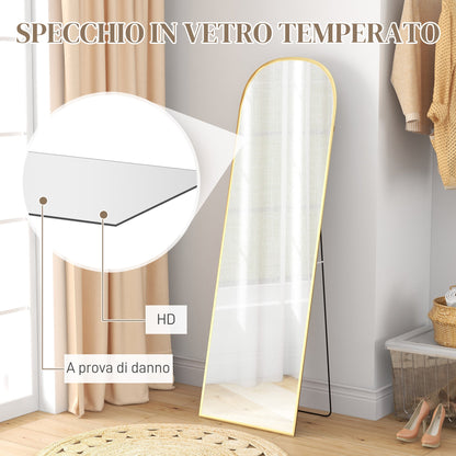 Modern Aluminum Alloy Floor and Wall Mirror with Folding Stand, 50x170cm, Gold