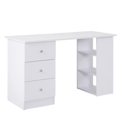 Computer Desk for Bedroom and Office with Drawer Unit and Wooden Storage Shelves 120x49x72cm White