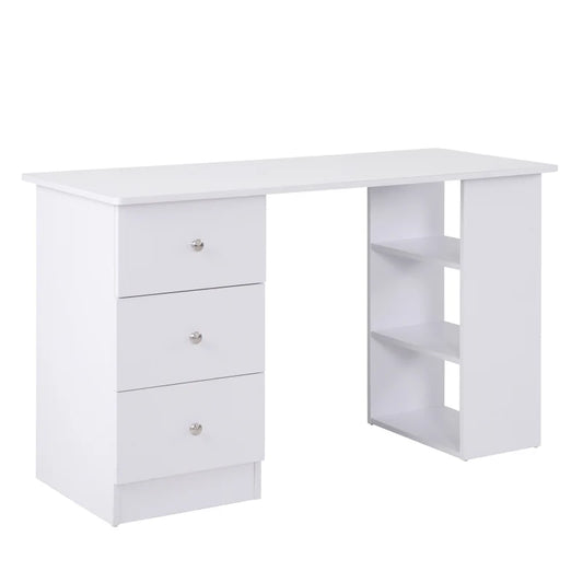 Computer Desk for Bedroom and Office with Drawer Unit and Wooden Storage Shelves 120x49x72cm White