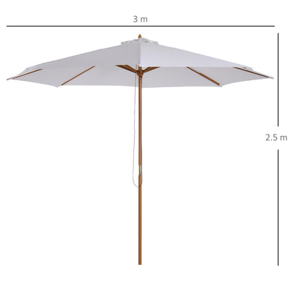 3x2.5 m Garden Umbrella with 8-Ribbed Wooden Pole, Made of Bamboo, Wood and Polyester, White