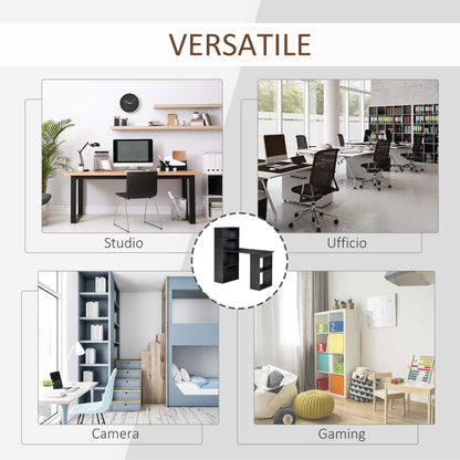 Wooden PC Desk with 6 Side Storage Shelves, 120x55x120 cm, Black