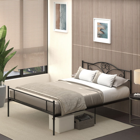 Queen Size Steel Bed Frame with Integrated Slats, Headboard and Footboard, 140x200cm