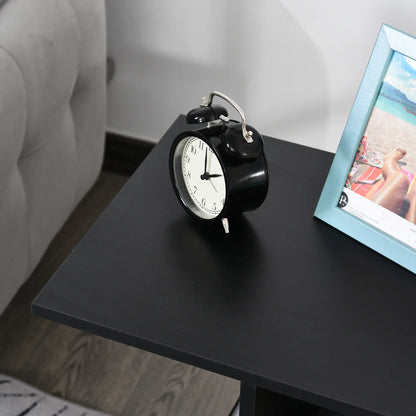 C-Shaped Coffee Table with 2 Open Shelves and 4 Swivel Wheels, 45x35x58 cm, Black