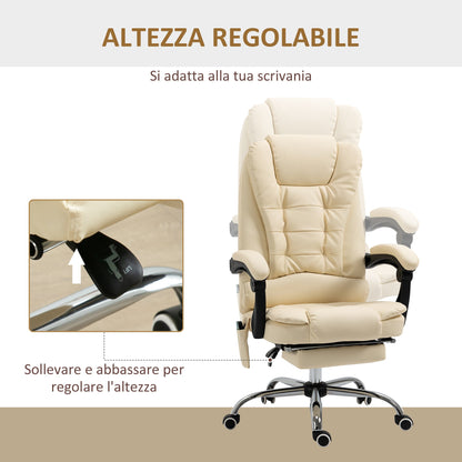 Ergonomic massant armchair winner at adjustable height with 6 vibrant points, 65x160x104 cm, cream