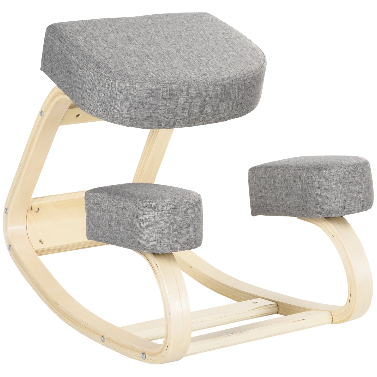 Ergonomic Chair with Kneeler in Birch Wood and Padded Cushion, 51x69x58 cm, Grey