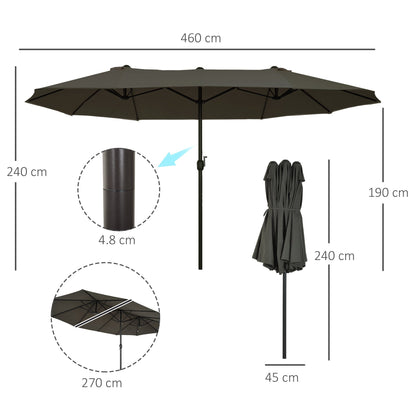 Grey Double Garden Umbrella | 4.6 x 2.4m