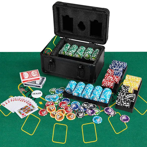 Poker Set with 600 Chips, Cards & Mat in Black Case