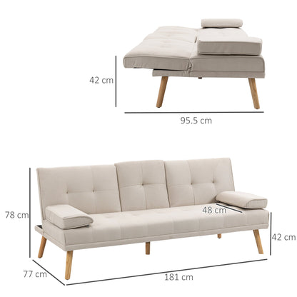 3 Seater Reclining Sofa Bed with Linen Effect Upholstery and Drop-Leaf Table, Beige