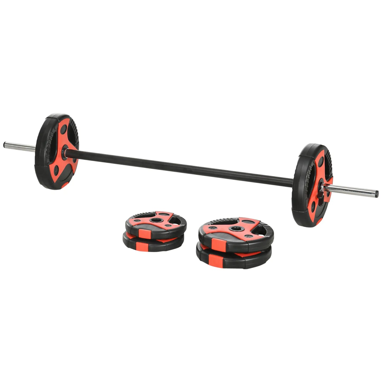 Barbell and Disc Set 20kg Total with Non-Slip PU Handle, Ø17x140 cm, Black and Red