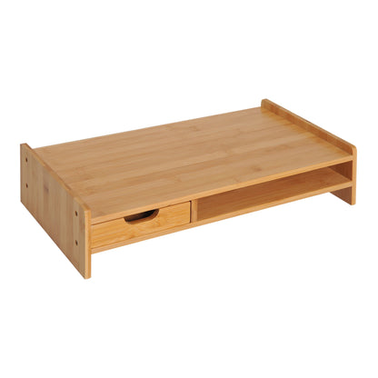 Bamboo Monitor Stand with Mouse and Keyboard Space and Storage Cube Shelf, 49x25.5x11.5 cm