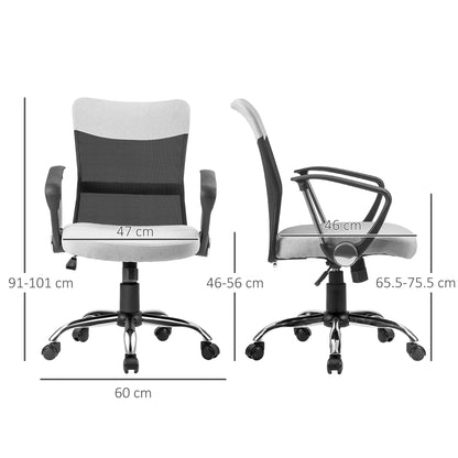 Grey Fabric Office Chair, Ergonomic Swivel Desk Chair, 60 x 66 x 91-101cm
