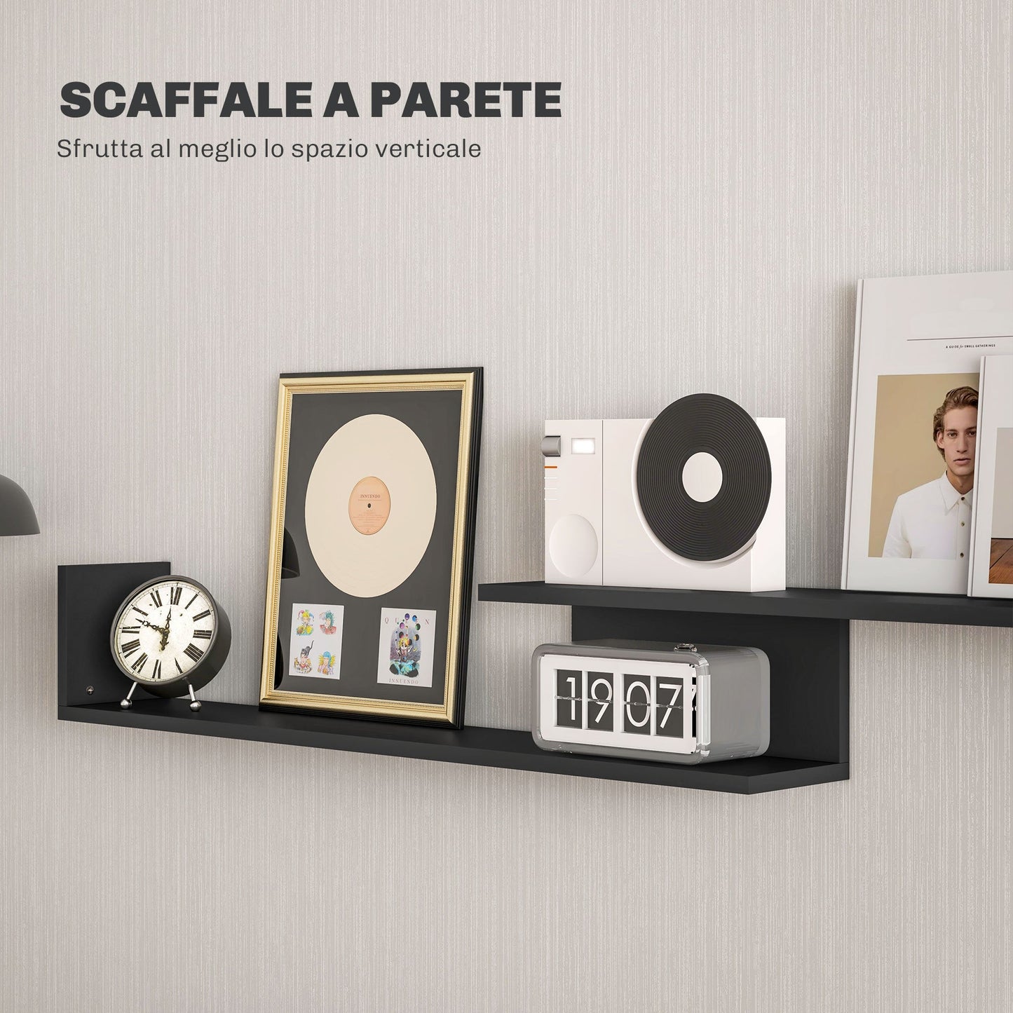 TV Cabinet with Wall Shelf, Open Shelves and Wooden Cabinet, Black and Brown