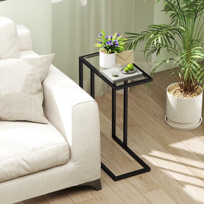C-Shaped Glass and Steel Coffee Table, 46x25x63.5 cm, Black