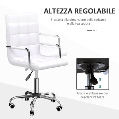 White PU Leather Office Chair with 5 Swivel Wheels, Padded and Adjustable Height, 52.5x54x84-99cm