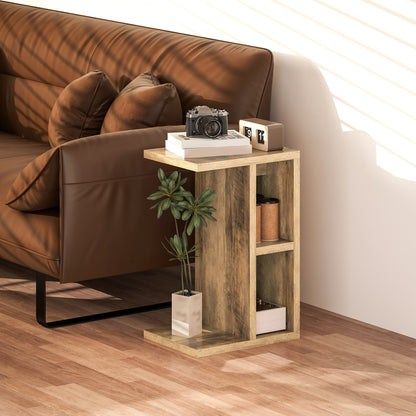 C-Shaped Coffee Table with 3 Shelves and 2 Open Compartments Space Saving, 40x30x60 cm, Brown