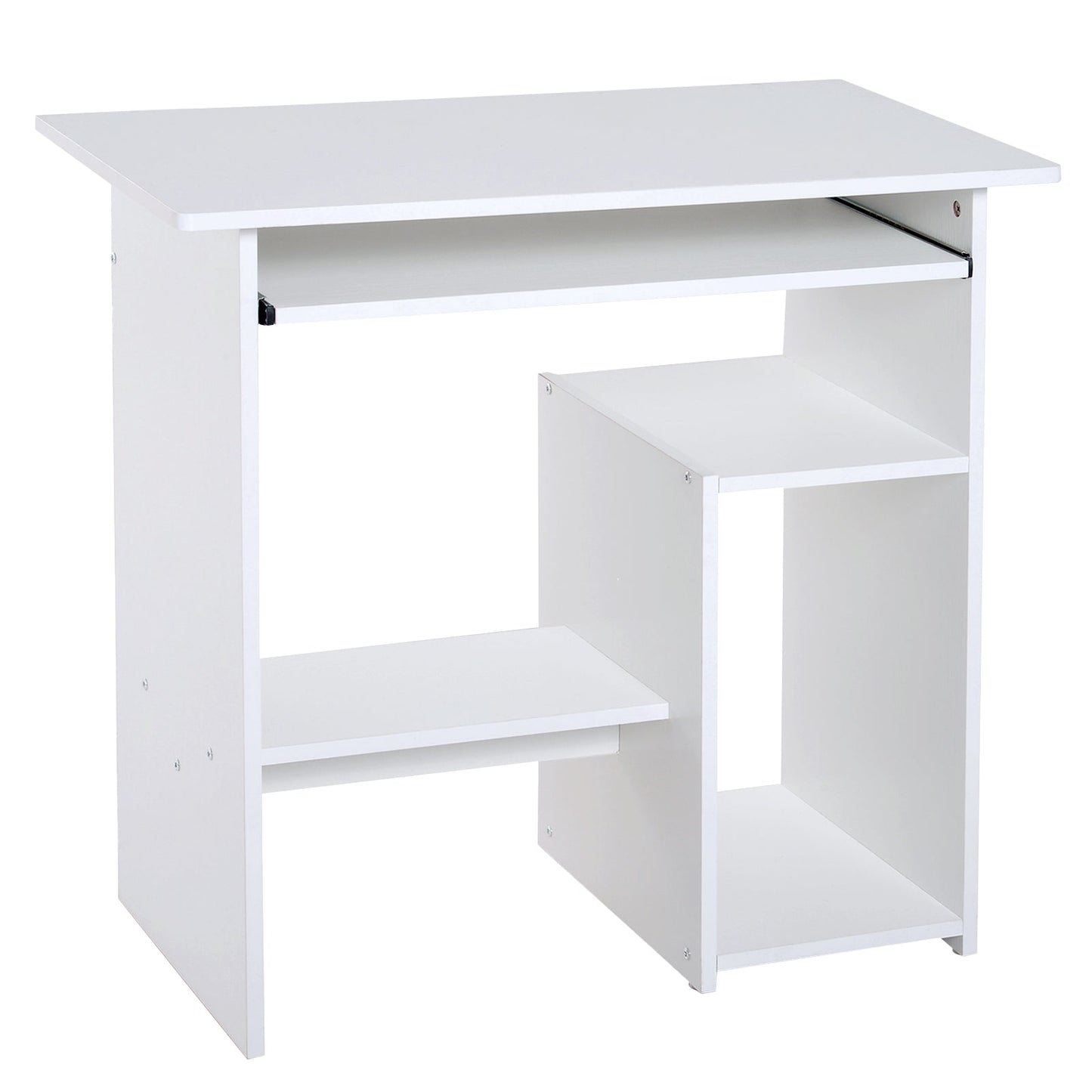 Space-Saving Home Office Desk, Modern Computer Desk, PC Stand, CPU Shelf and Pull-Out Wooden Keyboard Tray, 80x45x75cm, White