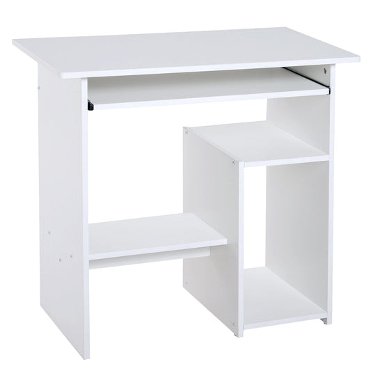 Space-Saving Home Office Desk, Modern Computer Desk, PC Stand, CPU Shelf and Pull-Out Wooden Keyboard Tray, 80x45x75cm, White