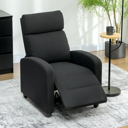 Manually Reclining Relaxing Chair with Footrest and Fabric Upholstery, Black