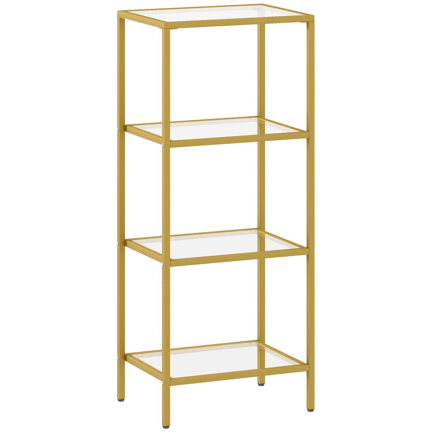 Minimalist 4-Tier Metal and Tempered Glass Shelf Unit, 40x30x96.5 cm, Gold
