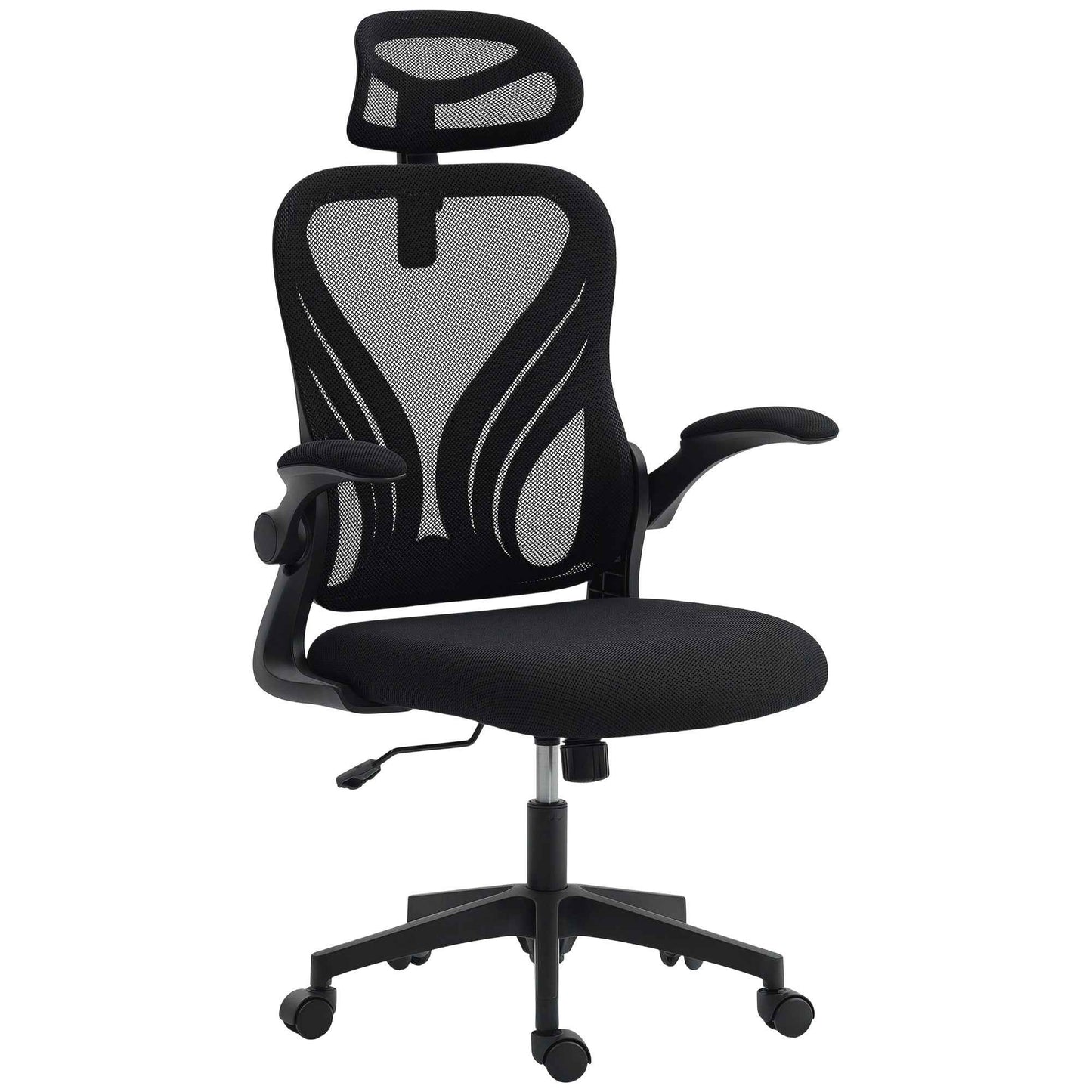 Ergonomic Office Chair with Flip-Up Armrests, Lumbar Support and Adjustable Headrest, Black