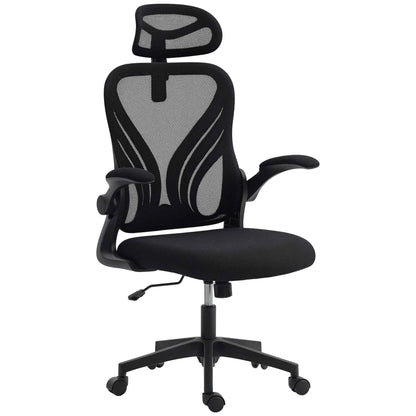 Ergonomic Office Chair with Flip-Up Armrests, Lumbar Support and Adjustable Headrest, Black