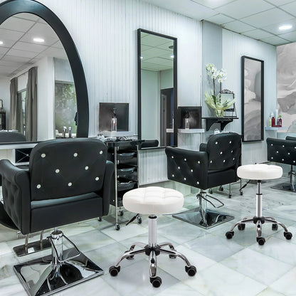 White Adjustable Beauty Stool with Wheels