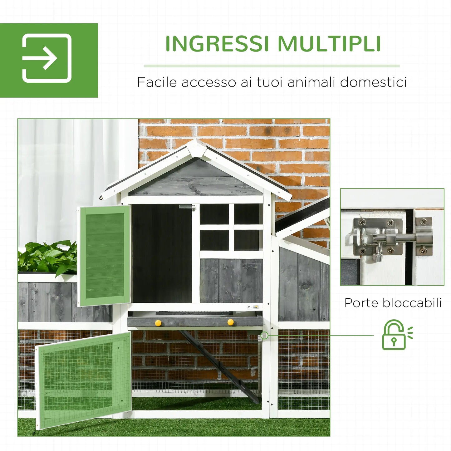 Wooden Chicken Coop with Open Area, House and Nest, 161.5x62. 5x115cm, Grey
