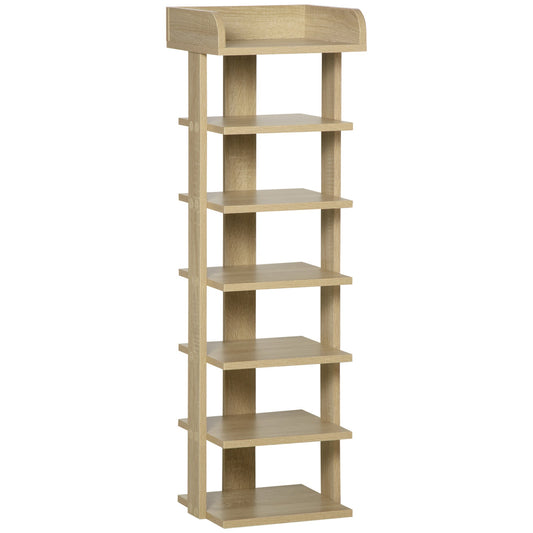 Wooden Shoe Rack for Entryway, 6-Shoe Shelf with Storage Shelf, 32x30x104cm, Oak
