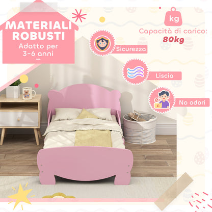 Baby Bed with Bear Headboard and Footboard and 2 Side Rails, Wooden, 143.5x80x55 cm, Pink