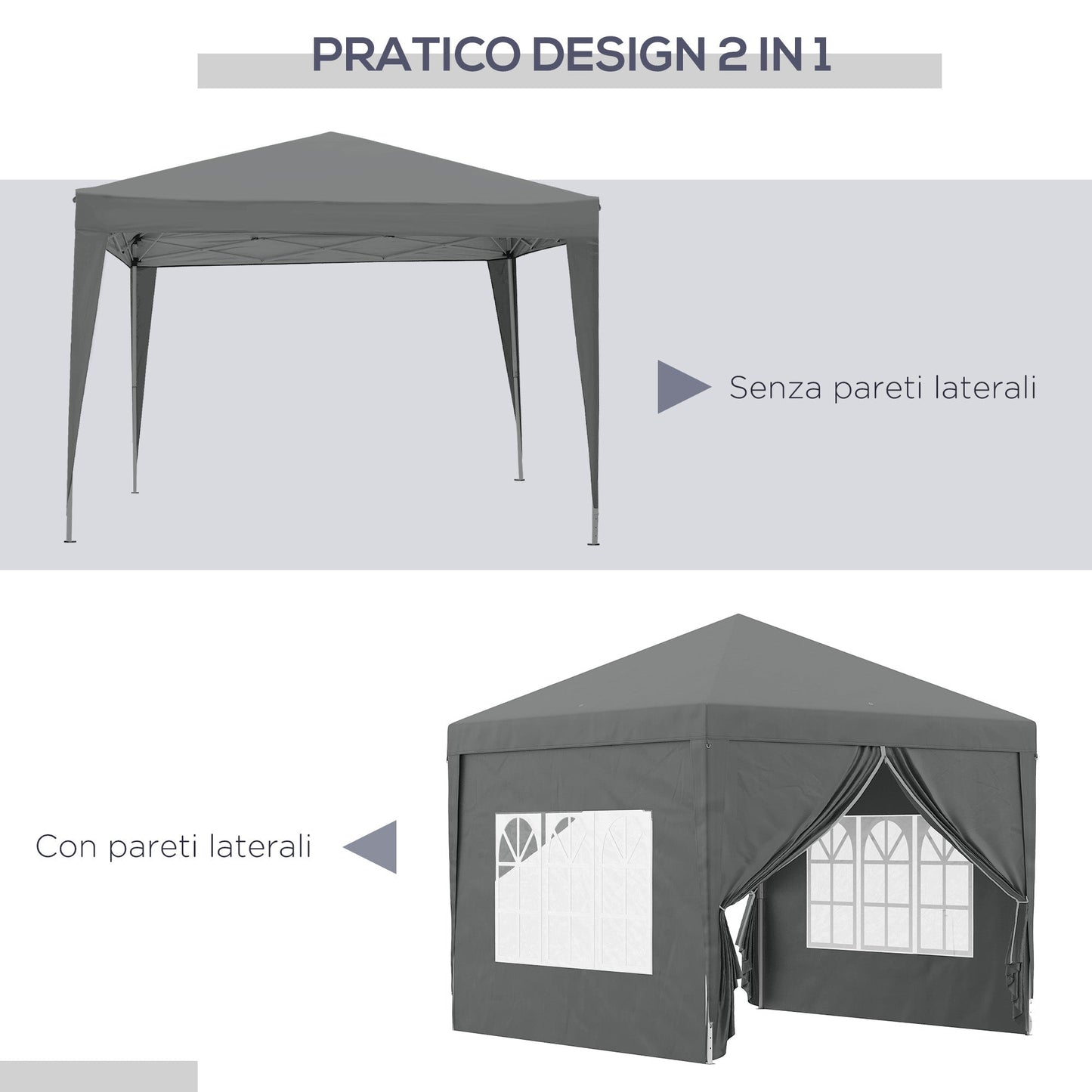 3x3m Folding Outdoor Gazebo with 4 Side Panels, Steel and Oxford Fabric Grey