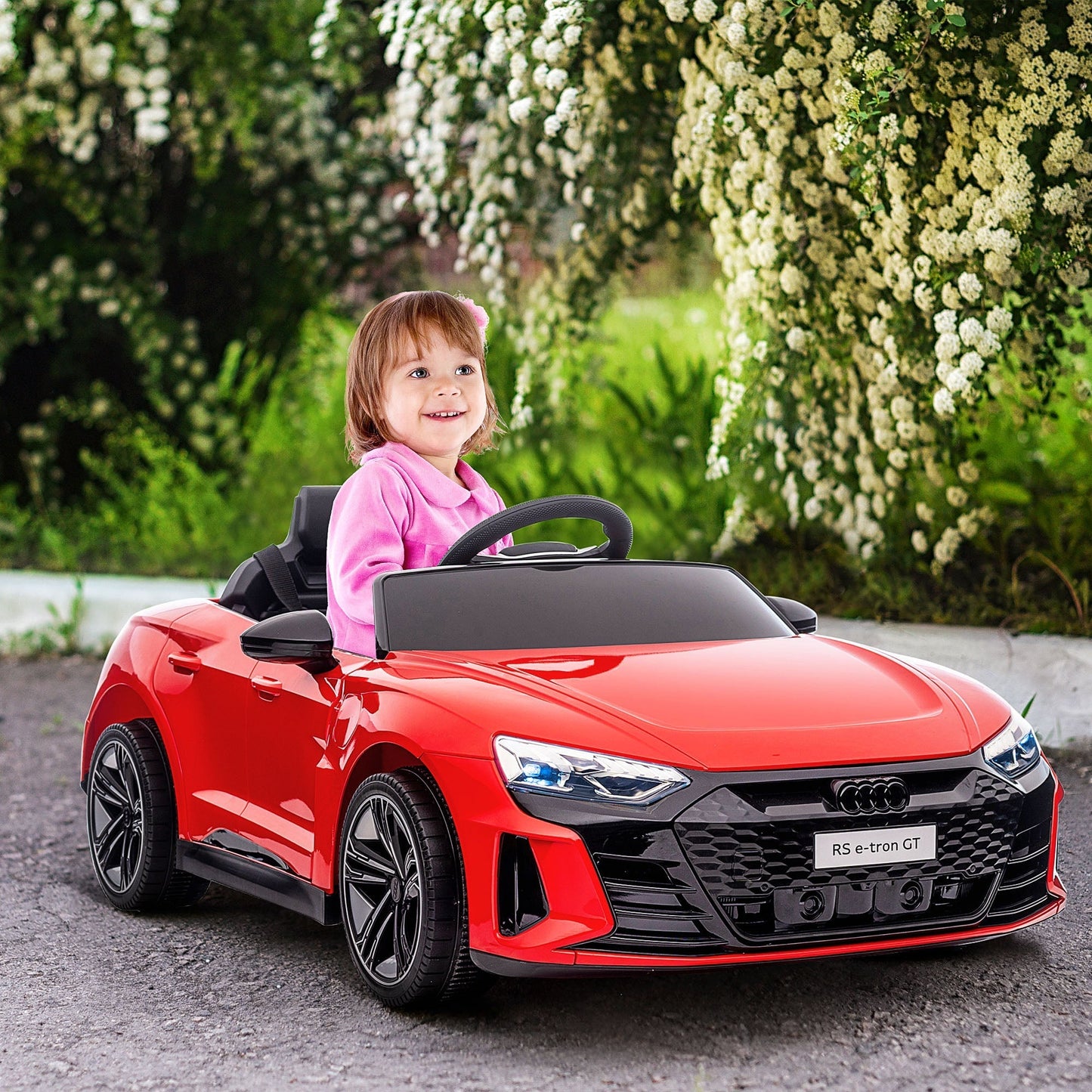 Electric Ride-On Car for Children 5 Years Max Audi License with Buttons, Seat Belts and Headlights, 103x58x41 cm, Red and Black