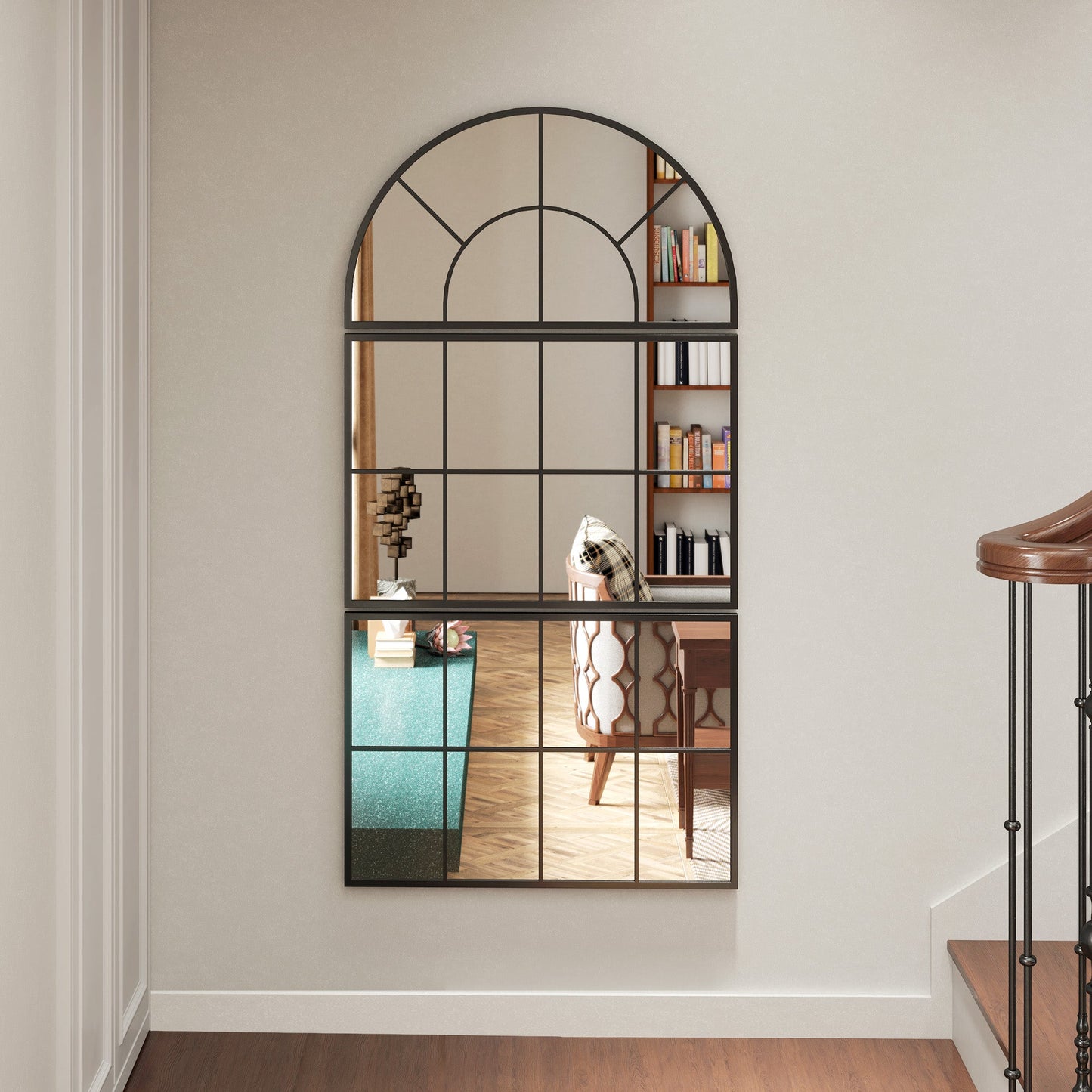 Arched Window Style Wall Mirror for Bedroom and Entrance, 76x43cm, Black