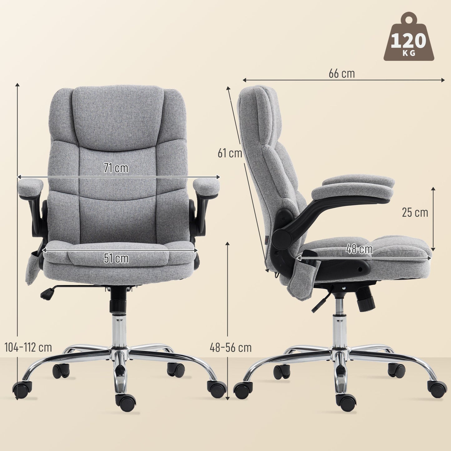 4-Point Massage Office Chair with Heater and Flip-Up Armrests, Grey